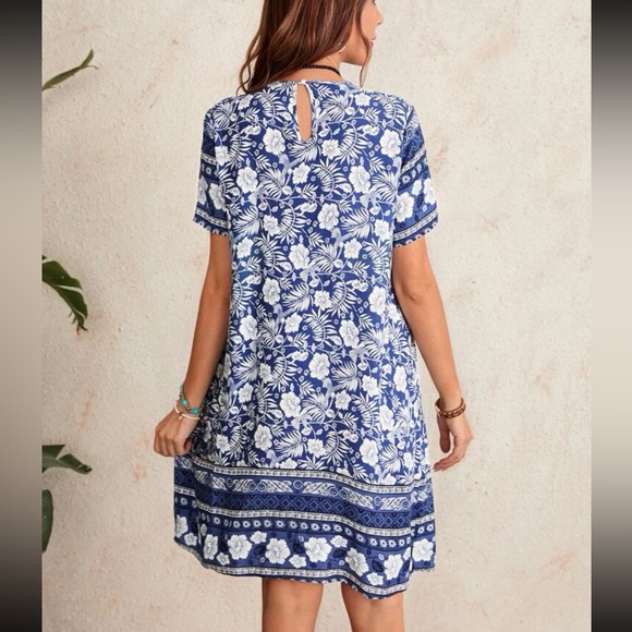 Boho navy blue gypsy butterfly sleeve tassel dress - Picture 2 of 5